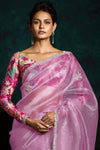 Pastel Pink Designer Organza Saree with Embroidery Border