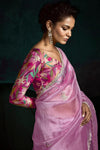 Pastel Pink Designer Organza Saree with Embroidery Border