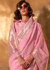 Pastel Pink Linen Cotton Saree