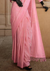 Pastel Pink Woven Pure Satin Handloom Weaving Silk Saree