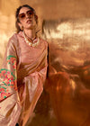 Pastel Pink Zari Tissue Silk Saree