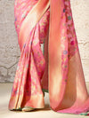 Pastel Pink Zari Woven Banarasi Silk Saree With Contrast Blouse