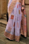 Pastel Purple Kashmiri Jamawar Handloom Silk Saree