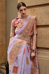 Pastel Purple Kashmiri Jamawar Handloom Silk Saree