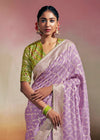 Pastel Purple Woven Soft Silk Banarasi Saree With Designer Blouse