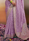 Pastel Purple Woven Soft Silk Banarasi Saree With Designer Blouse