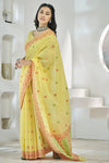 Pastel Yellow Linen Cotton Saree