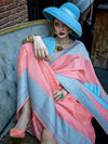 Peach and Blue Soft Silk Saree