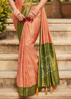 Peach and Green Woven Kanjivaram Silk Saree