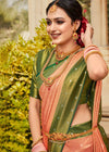 Peach and Green Woven Kanjivaram Silk Saree