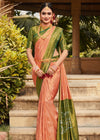 Peach and Green Woven Kanjivaram Silk Saree