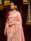 Peach Banarasi Designer Silk Saree With Contrast Blouse
