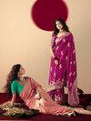 Peach Banarasi Silk Saree With Contrast Blouse
