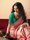 Peach Banarasi Silk Saree With Contrast Blouse