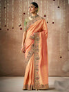 Peach Bridal Zari Woven Pure Tissue Dola Silk Saree