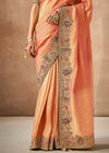 Peach Bridal Zari Woven Pure Tissue Dola Silk Saree