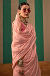 Peach Handloom Linen Saree