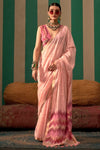 Peach Handloom Linen Saree