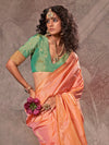 Peach Kanjivaram Two Tone Silk Saree With Contrast Blouse