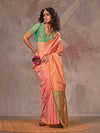 Peach Kanjivaram Two Tone Silk Saree With Contrast Blouse