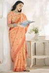 Peach Linen Cotton Saree