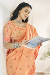 Peach Linen Cotton Saree