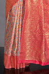 Peach Multicolor Kashmiri Handloom Silk Saree