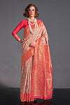 Peach Multicolor Kashmiri Handloom Silk Saree