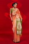 Peach Orange Banarasi Tussar Silk Saree