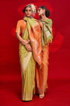 Peach Orange Banarasi Tussar Silk Saree