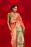 Peach Orange Banarasi Tussar Silk Saree