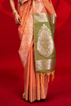 Peach Orange Banarasi Tussar Silk Saree