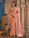 Peach Orange Embroidered Designer Tissue Silk Saree