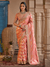 Peach Orange Embroidered Designer Tissue Silk Saree