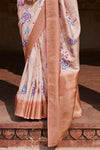 Peach Pink Banarasi Digital Printed Saree