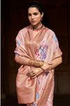 Peach Pink Banarasi Digital Printed Saree