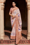 Peach Pink Banarasi Digital Printed Saree