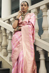 Peach Pink Banarasi Silk Saree with Gold Zari Work