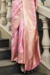 Peach Pink Banarasi Silk Saree with Gold Zari Work