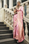 Peach Pink Banarasi Silk Saree with Gold Zari Work