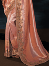 Peach Pink Embroidered Designer Tissue Silk Saree