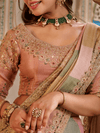 Peach Pink Embroidered Designer Tissue Silk Saree