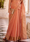 Peach Pink Linen Silk Saree with Velvet Blouse