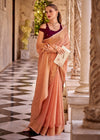 Peach Pink Linen Silk Saree with Velvet Blouse