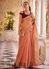 Peach Pink Linen Silk Saree with Velvet Blouse