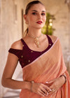 Peach Pink Linen Silk Saree with Velvet Blouse