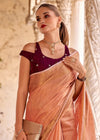 Peach Pink Linen Silk Saree with Velvet Blouse