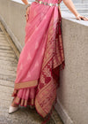 Peach Pink Zari Woven Soft Silk Saree With Ikat Pallu