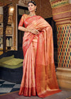 Peach Woven Banarasi Silk Saree