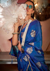 Peacock Blue Banarasi Satin Silk Saree